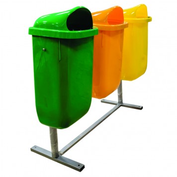 Set 3 urne stradale pe carcasă, 3x50L, verde/orange/galben