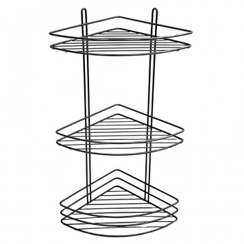 Etajeră colțar triplă, pentru baie, HYDRO-S, Inox/Neagră