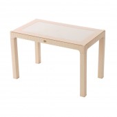 MASĂ RATTAN 140X80, CU STICLĂ, BEJ