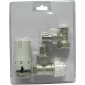 Set robineți colțar cromat tur-retur + cap temostatic 1/2" MxF Set robineți colțar cromat tur-retur + cap temostatic 1/2" MxF