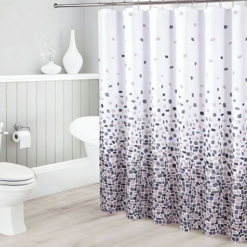 Perdea de baie Mosaic, 180x180, alb/gri/bej
