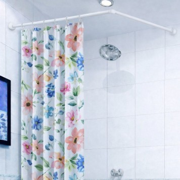 Bară de colț din inox pentru perdea duș 90x90 cm, albă-2